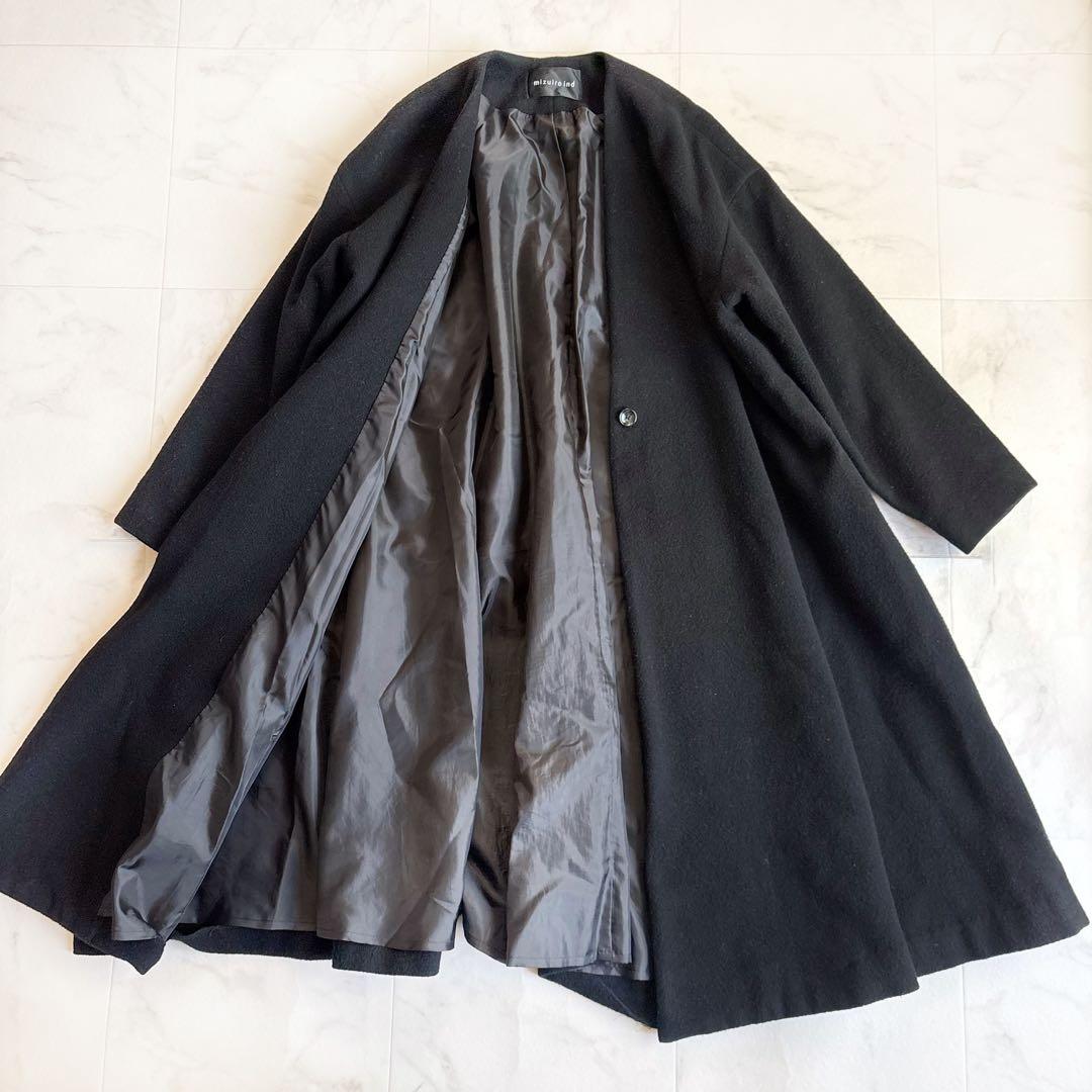 ミズイロインド Vネック フレアコート ブラック