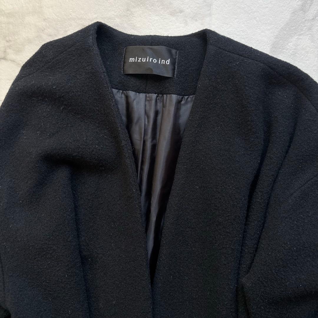 ミズイロインド Vネック フレアコート ブラック