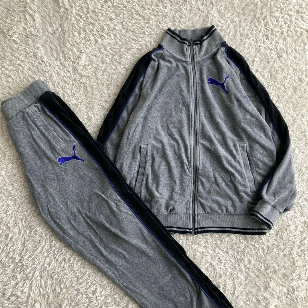 美品 PUMA ジャージセットアップ ベロア グレー刺繍ロゴ - メルカリ