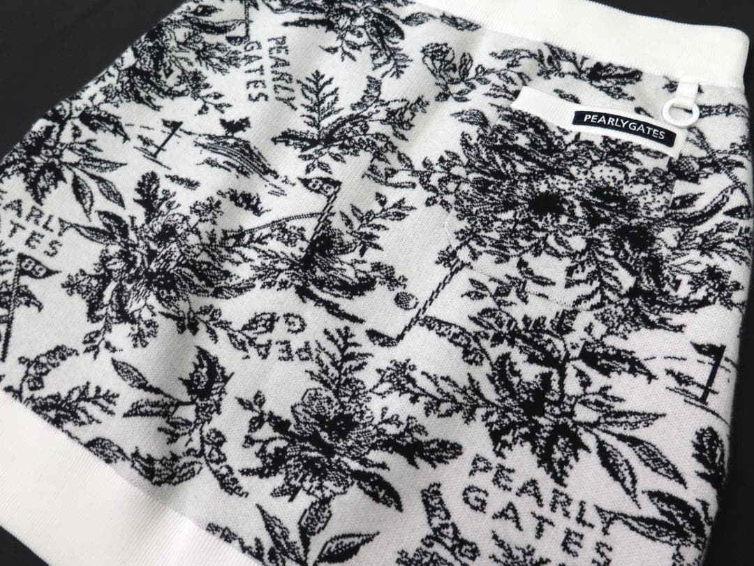 新品● パーリーゲイツ ●ウォームコットン 花柄 ニットスカート　ホワイト/M