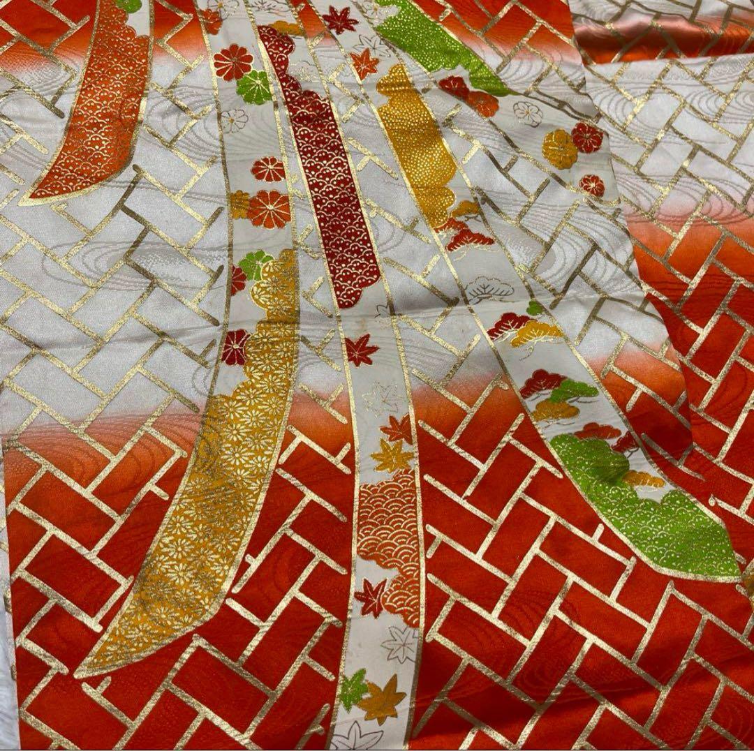 七五三　5歳　7歳　アンティーク　オレンジ　白