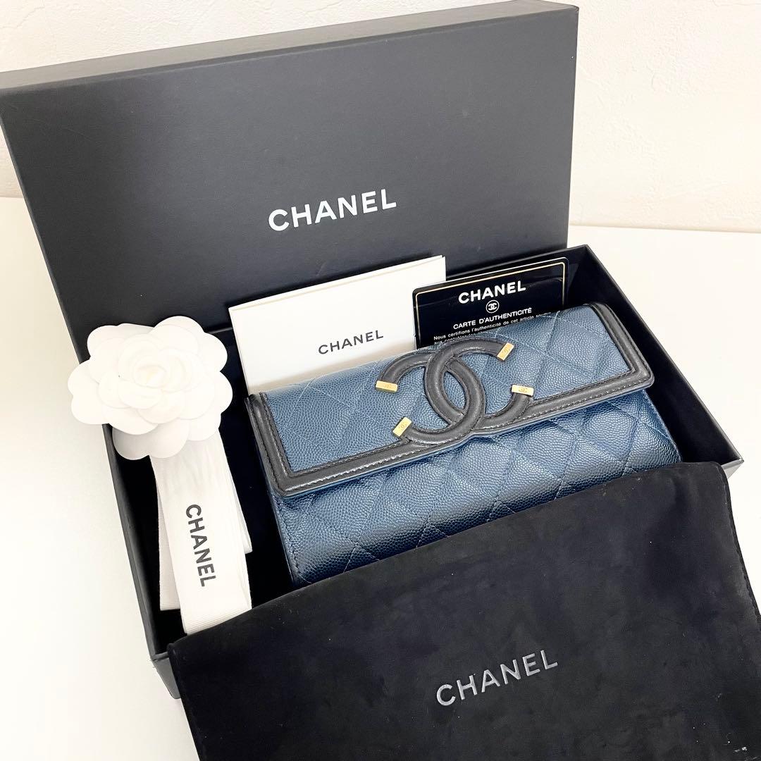 極美品✨CHANEL キャビアスキン CCフィリグリー 長財布 ココマーク