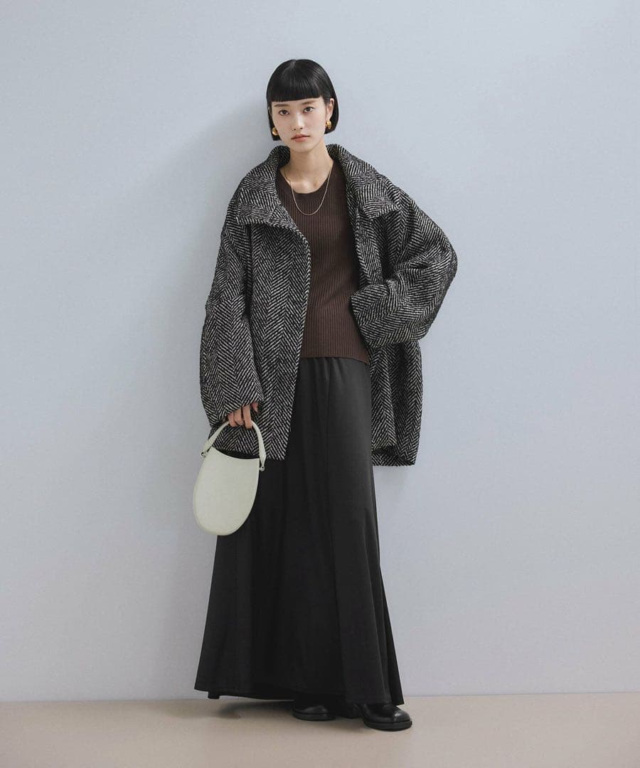 ADAM ET ROPÉ スタンドカラーウールミドルコート F 黒系