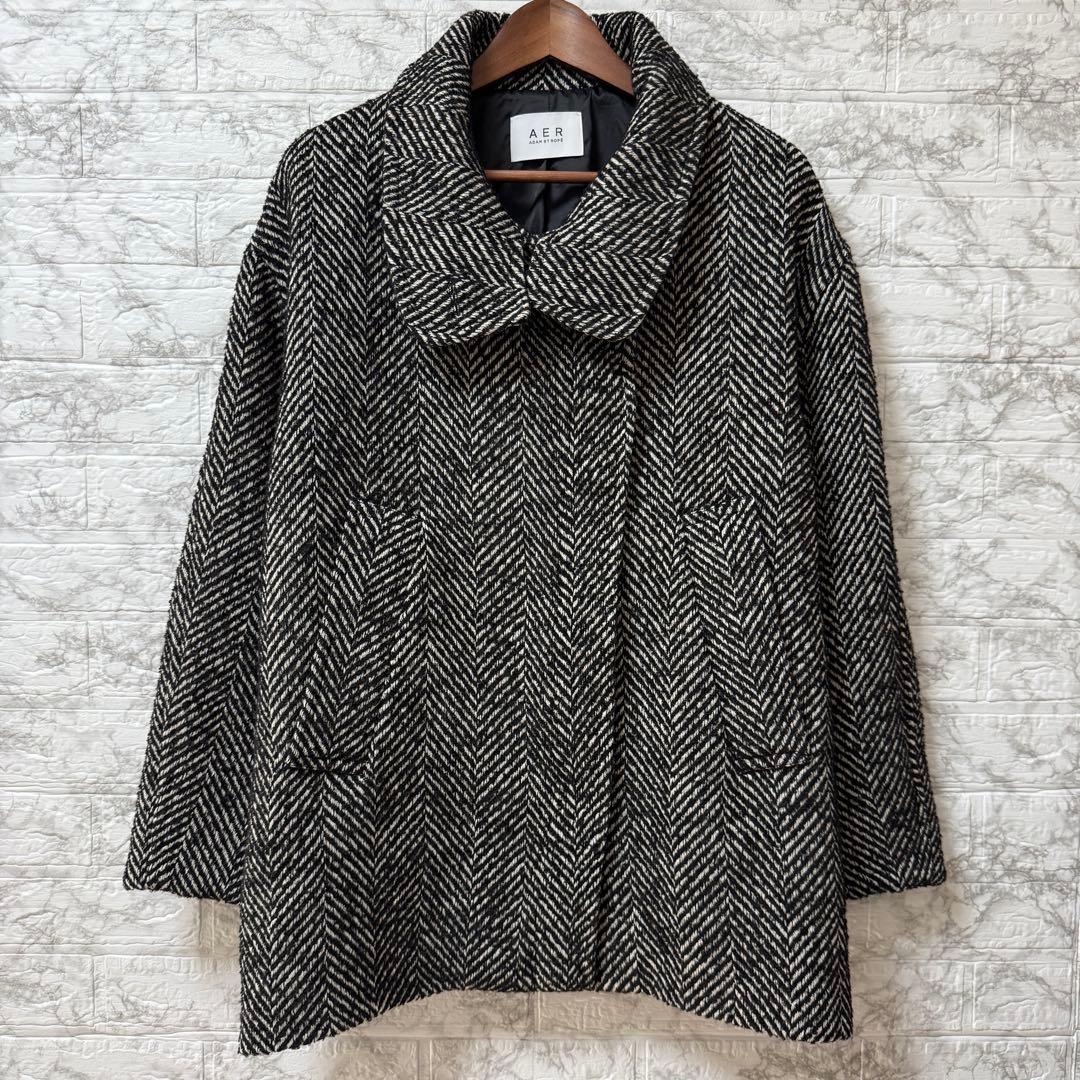 ADAM ET ROPÉ スタンドカラーウールミドルコート F 黒系