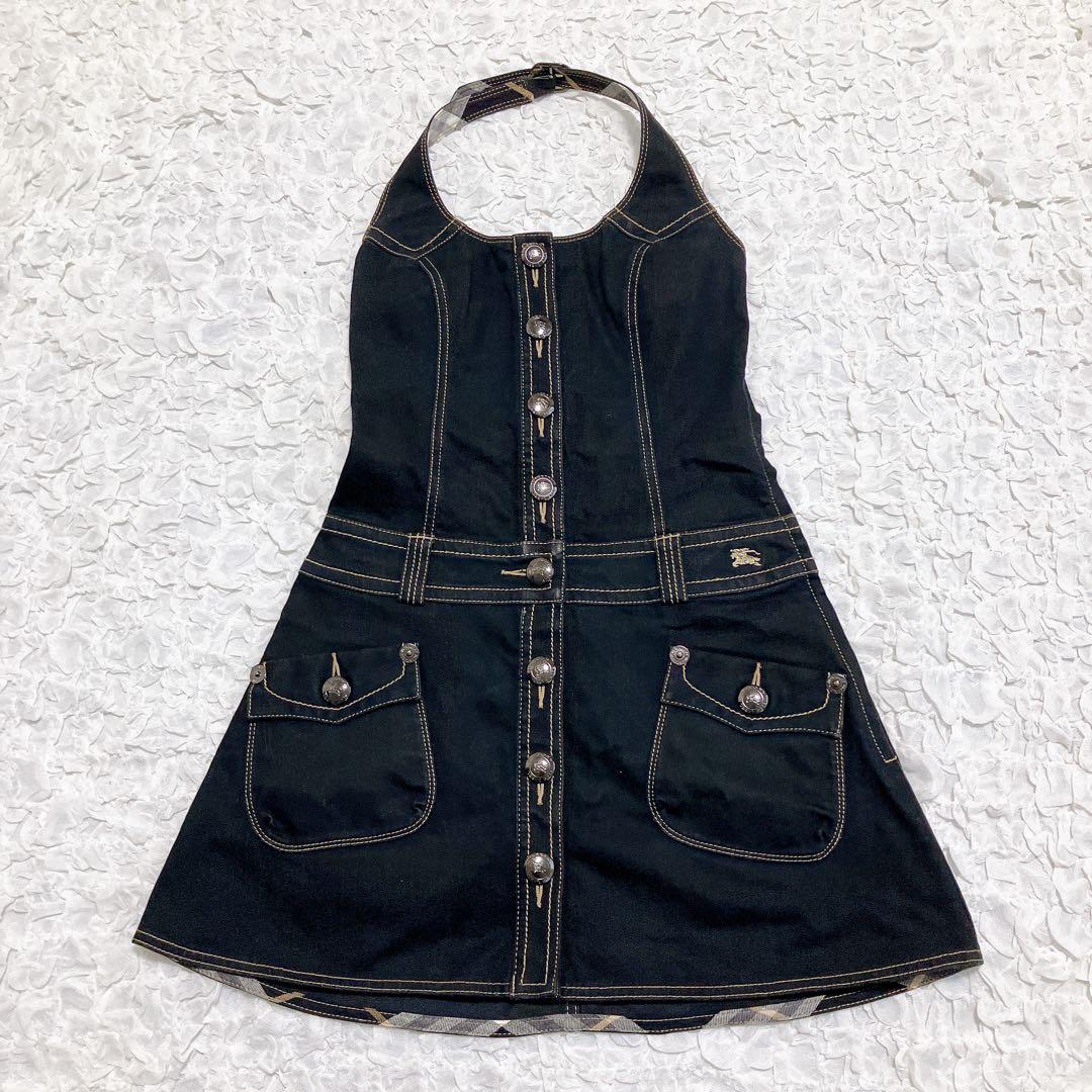 バーバリーブルーレーベル　デニムホルターネックワンピース　36