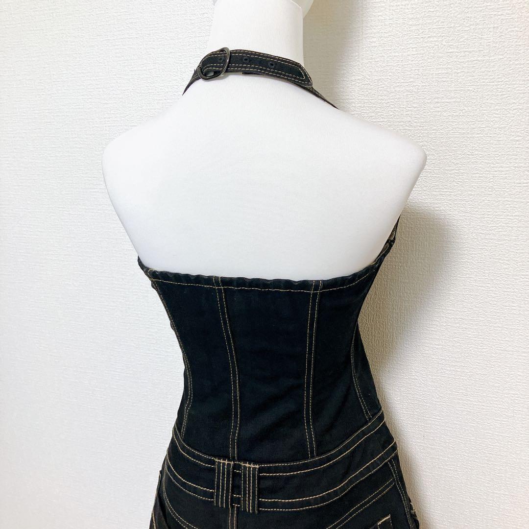 バーバリーブルーレーベル　デニムホルターネックワンピース　36