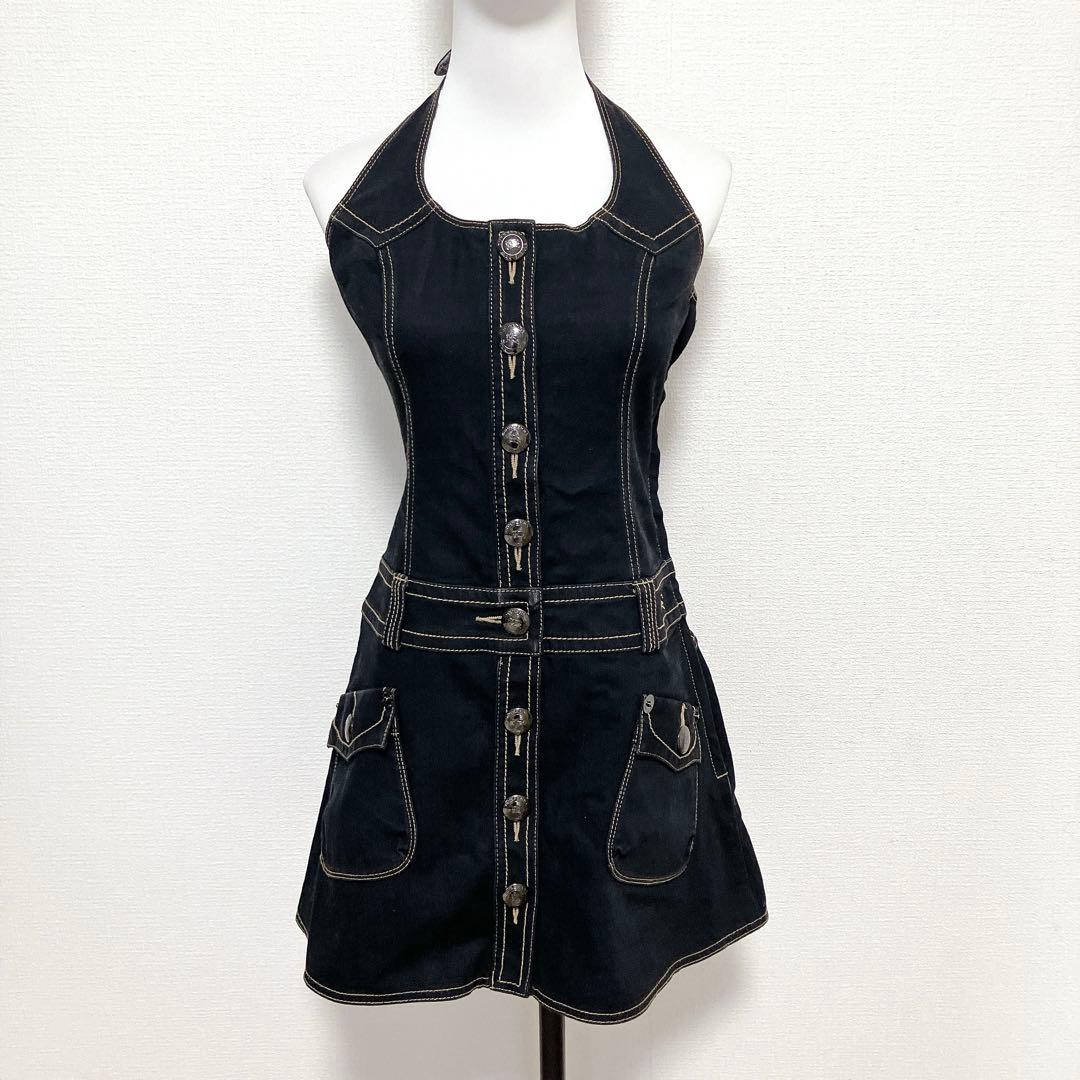 バーバリーブルーレーベル　デニムホルターネックワンピース　36