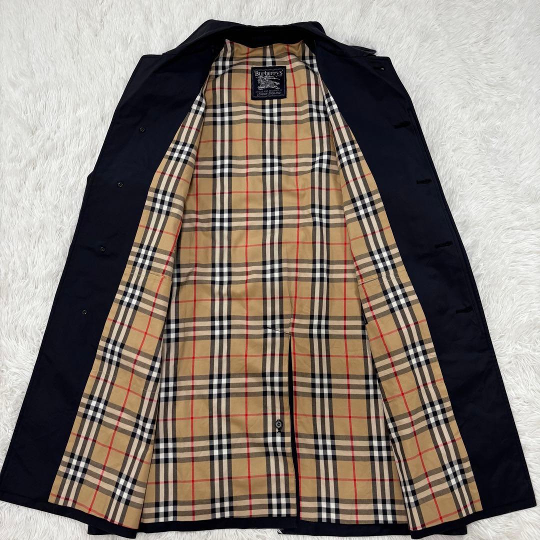 極希少 バーバリー 80年代物 ノバチェック ステンカラーコート 濃紺