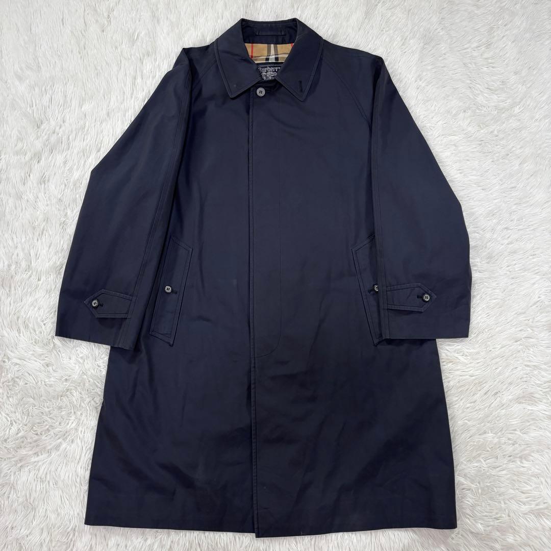 極希少 バーバリー 80年代物 ノバチェック ステンカラーコート 濃紺