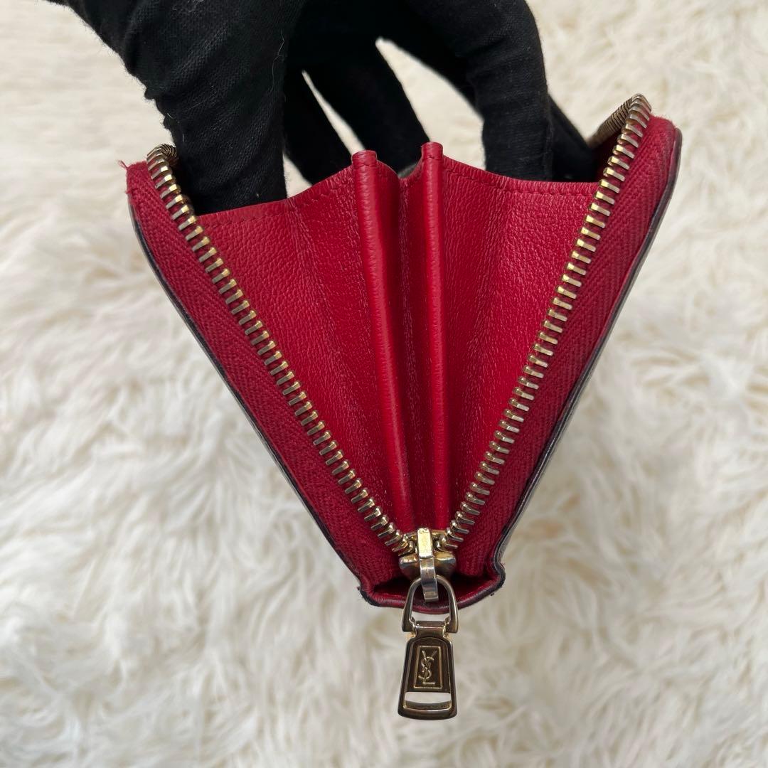 Yves Saint Laurent ラウンドジップ 長財布 ブラック/レッド