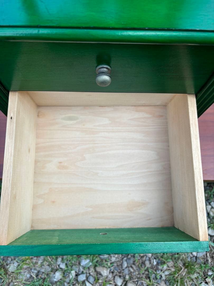 昭和レトロ グリーンの木製電話台・ファックス台 飾り棚 花台