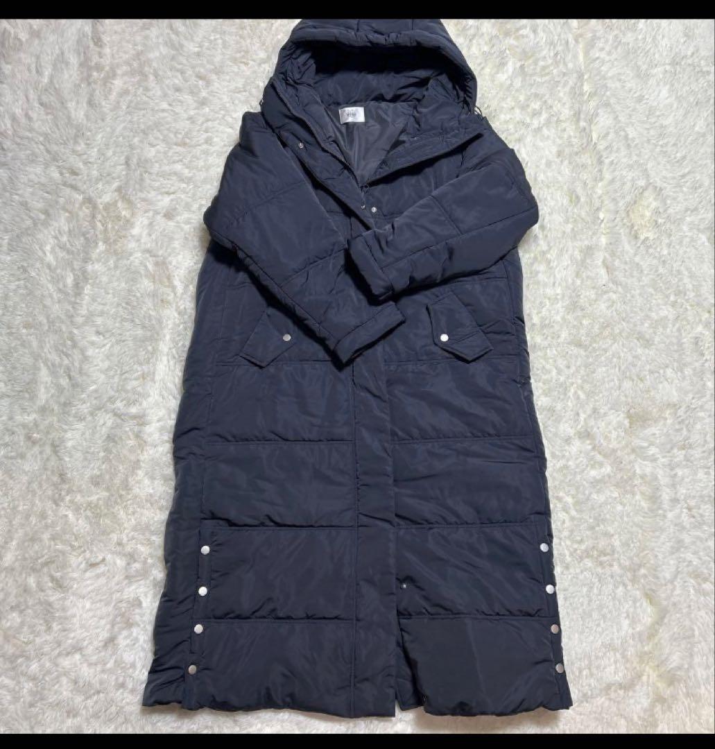 美品HUG.U ハグユーベンチコート 中綿ロングコート ネイビー Ｌ