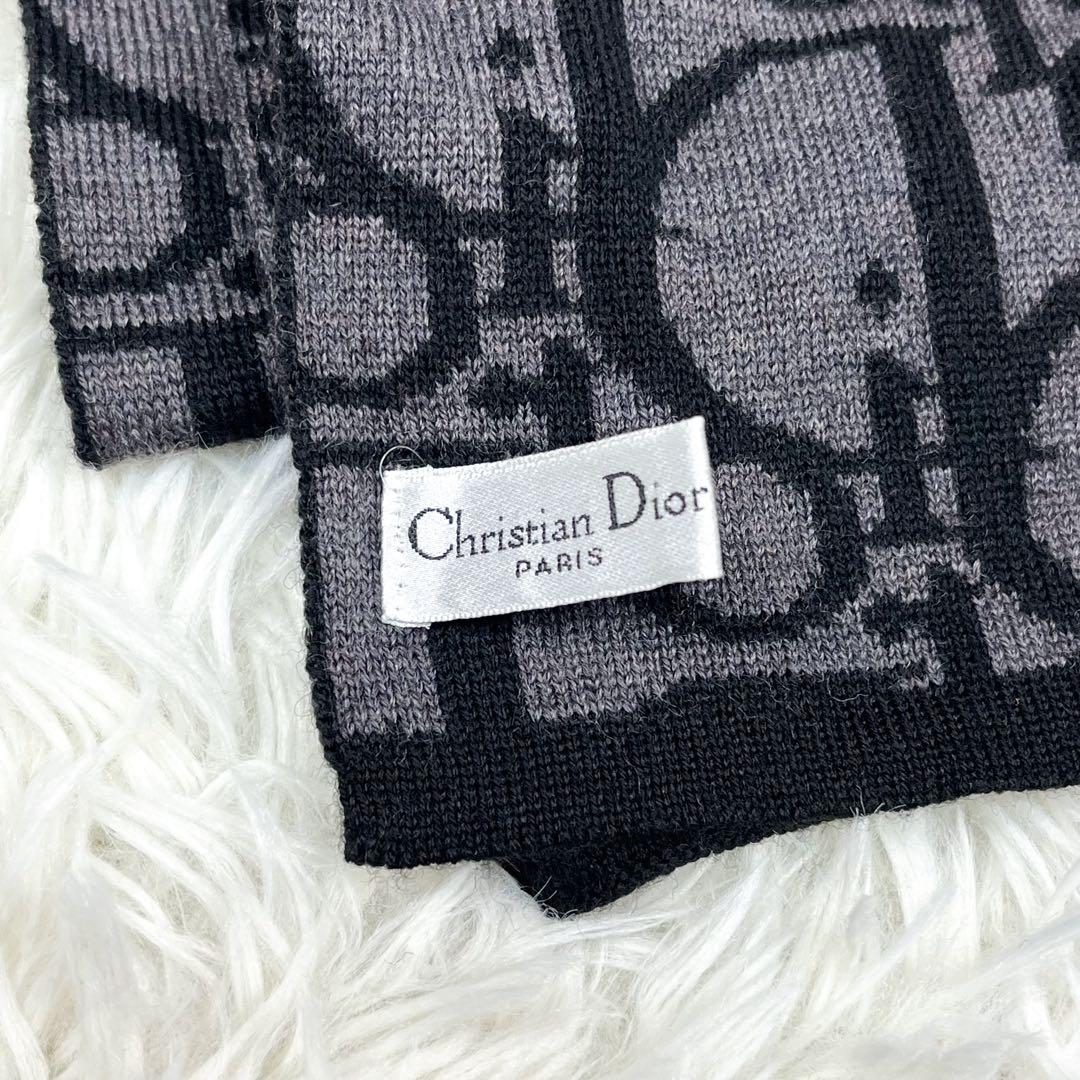 美品 クリスチャンディオール 大きいトロッター柄 マフラー ウール ユニセックス