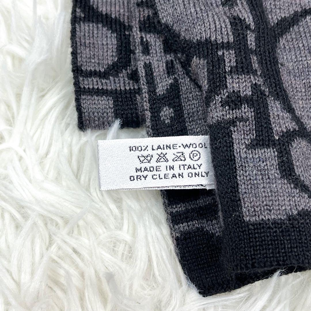 美品 クリスチャンディオール 大きいトロッター柄 マフラー ウール ユニセックス