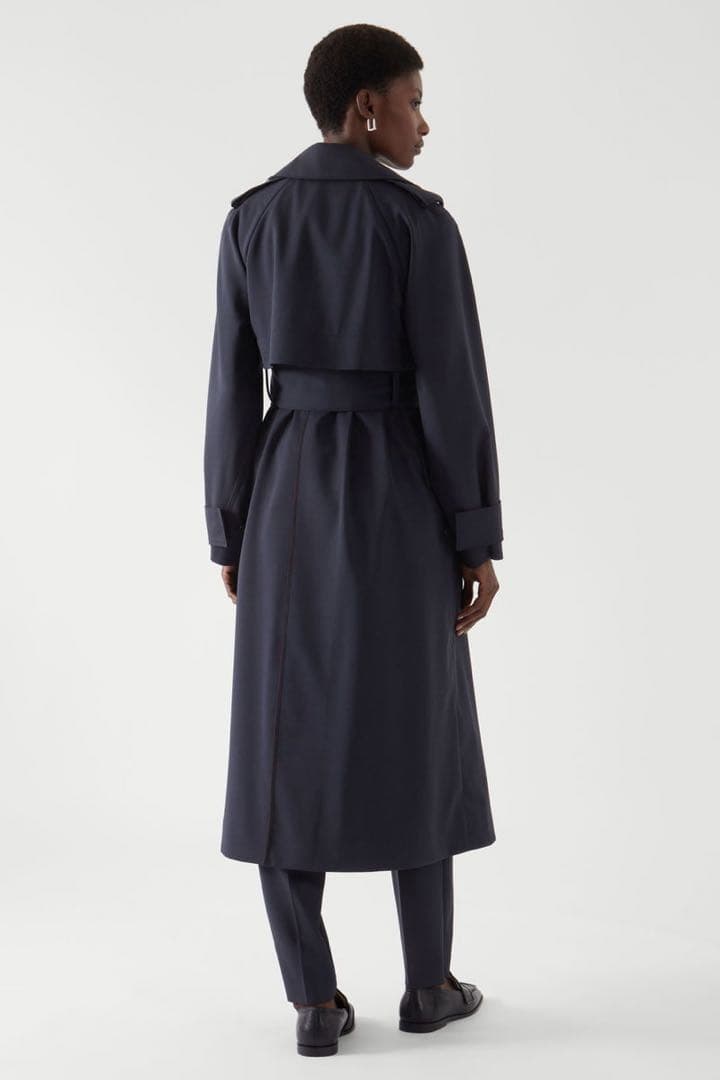 【極美品】COS トレンチコート ネイビー 34 ウールジャージー ストレッチ