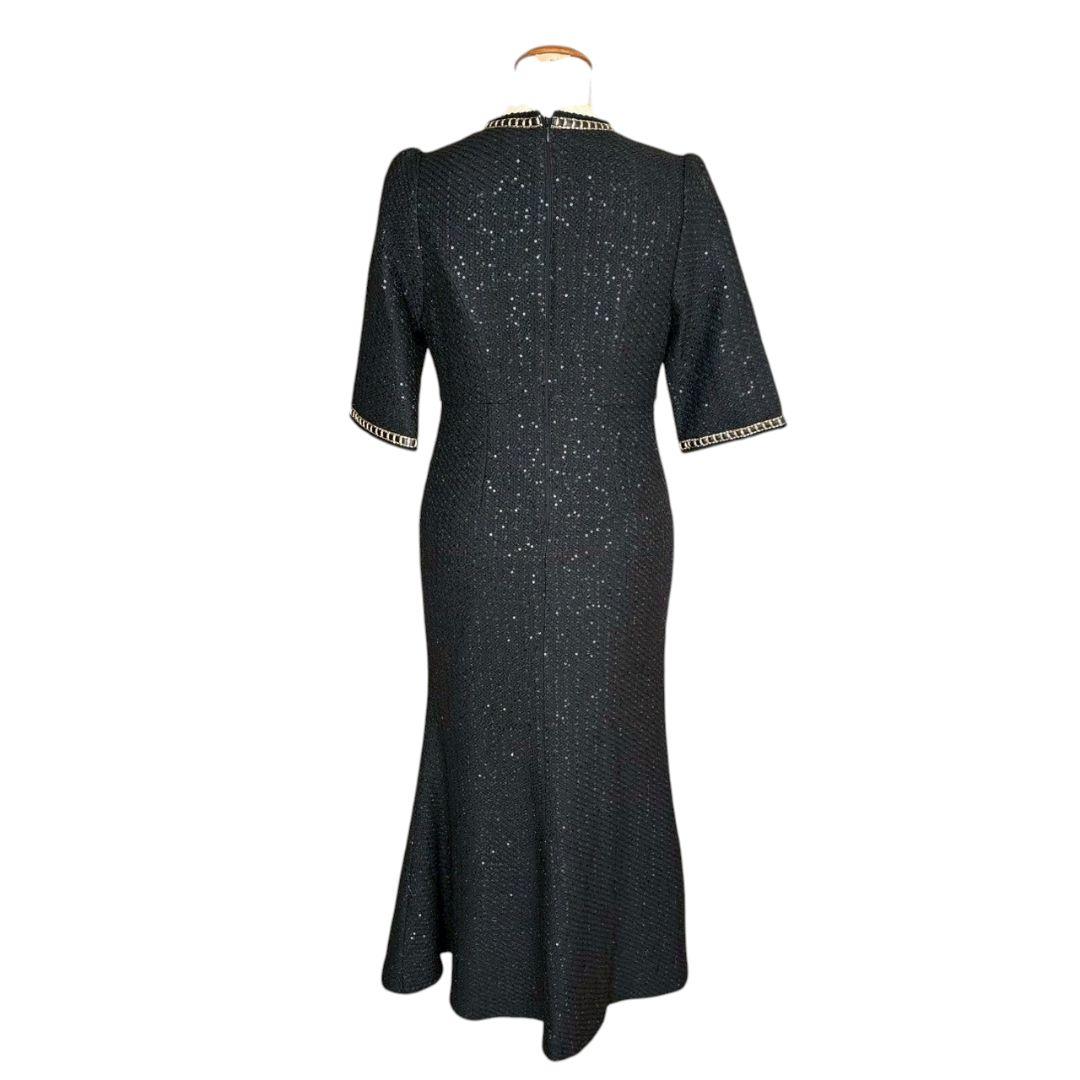 美品✨LEJA　ラメ混ツイードレザーパイピングパール釦スパンコールマーメイド　S