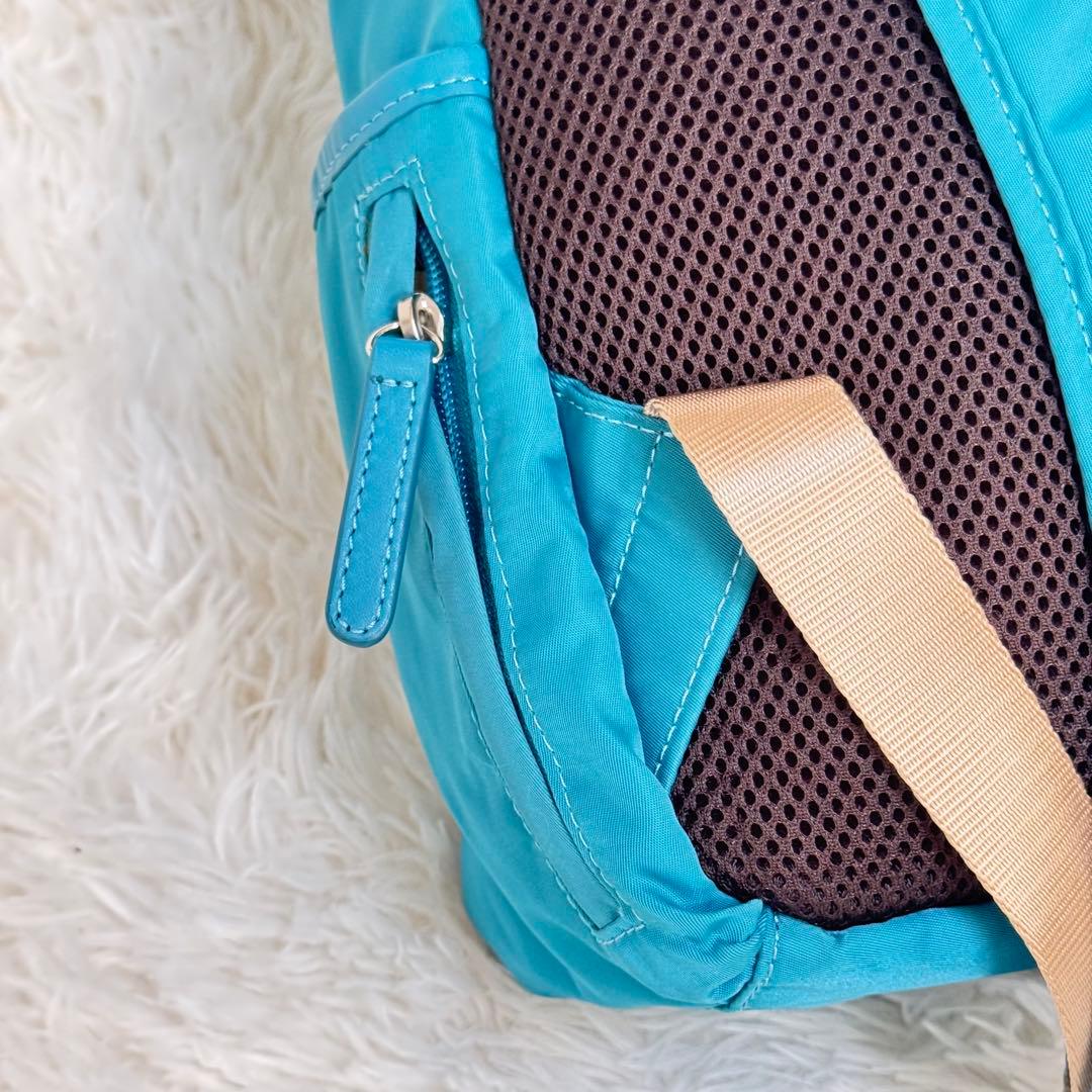 希少　美品　キタムラ　マニマニ　リュック　コラボ　ナイロン　レザー　ターコイズ