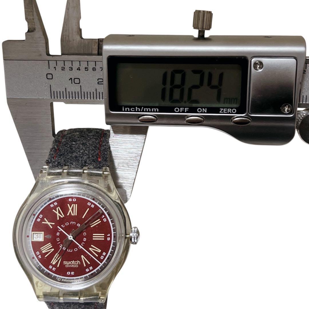 希少】スウォッチ 自動巻き 23石 裏スケルトン 赤文字盤 腕時計 デイト