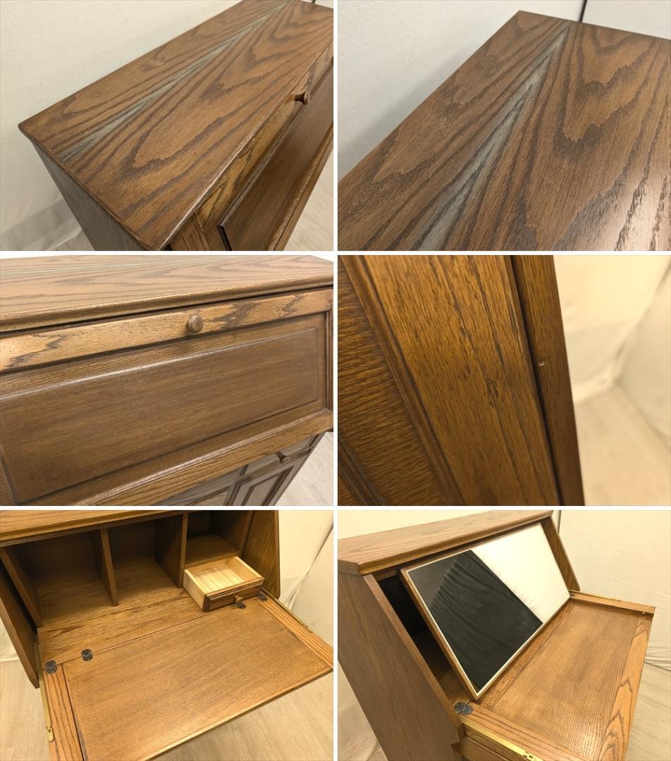 キャピック ナラ ライティングデスク ライティングビューロー 鏡台 机