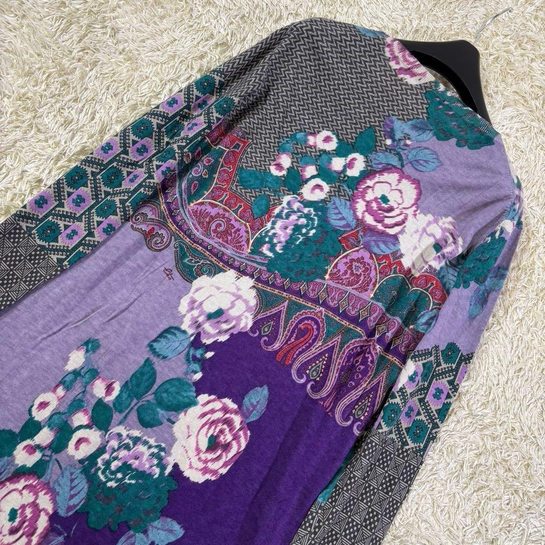 美品　エトロ　イタリア製　花柄　カシミヤ　シルク　ストレッチ　膝丈ワンピース