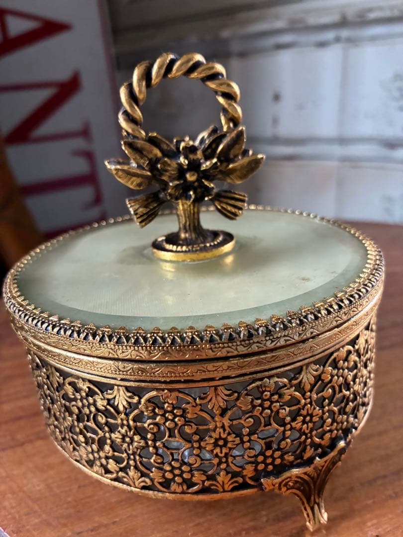 フランス　アンティーク　オルモル　ガラス　ジュエリー　ボックス　真鍮　美品　レア