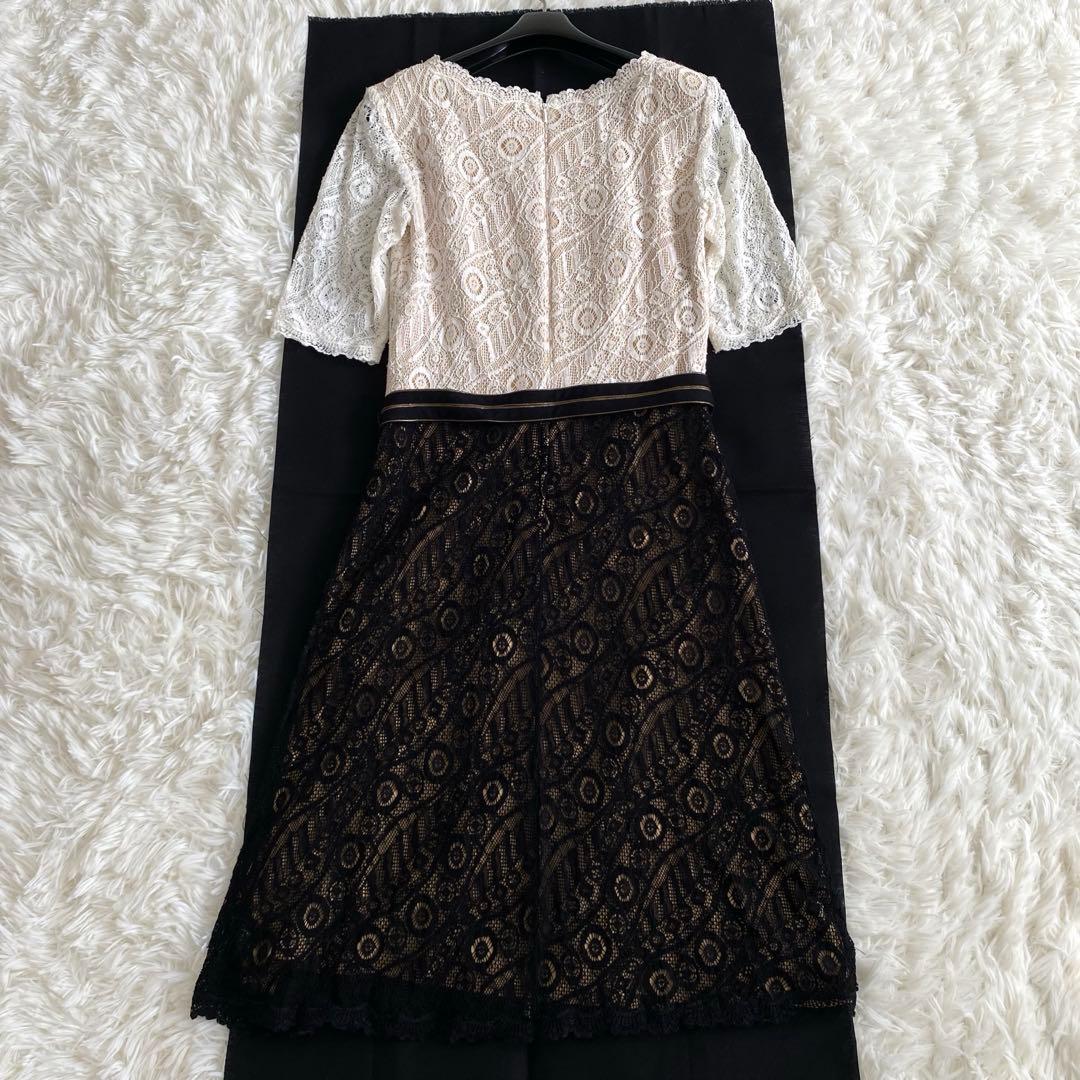 タダシショージ　総レース　ベルト　ワンピース　五分袖　ベルト　バイカラー