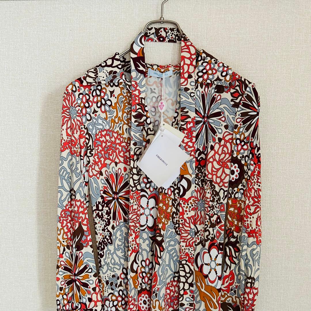 未使用】エミリオプッチ プッチ柄 長袖 スキッパー シャツワンピース