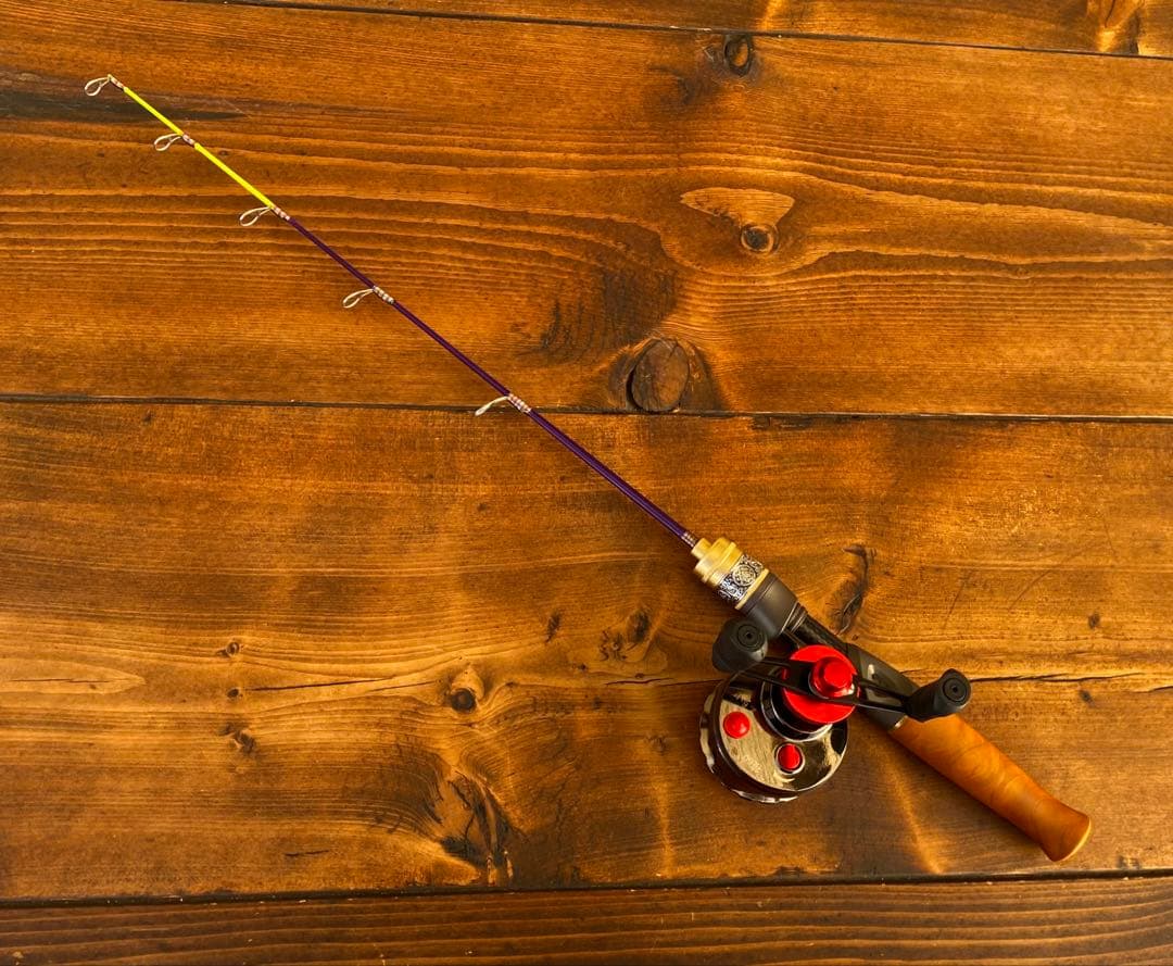 穴釣りセット アイスフィッシング 穴釣りロッド 天然木グリップ タイコ