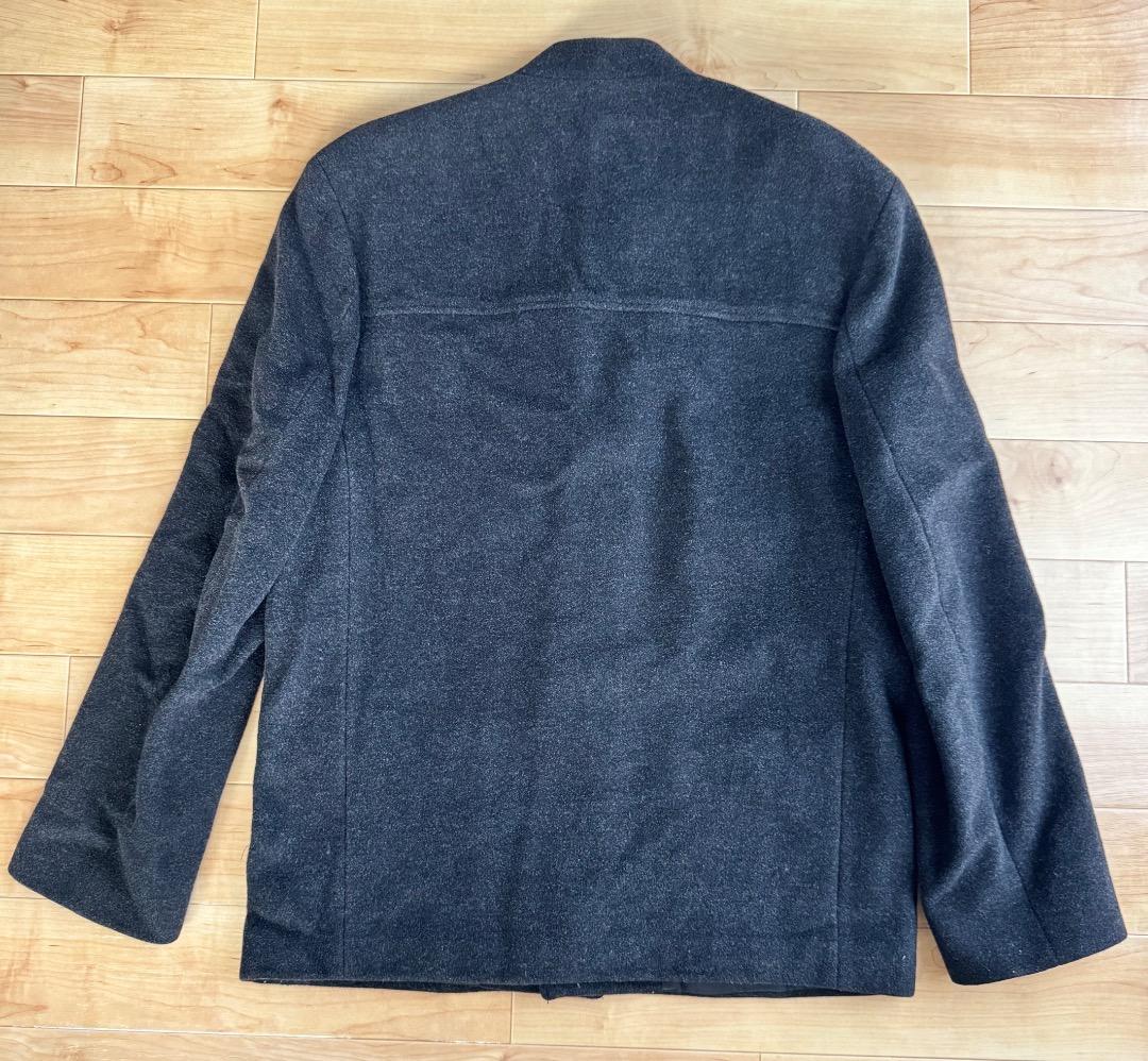 【良品】agnesb アニエス べー ノーカラー ウールジャケット XL グレー