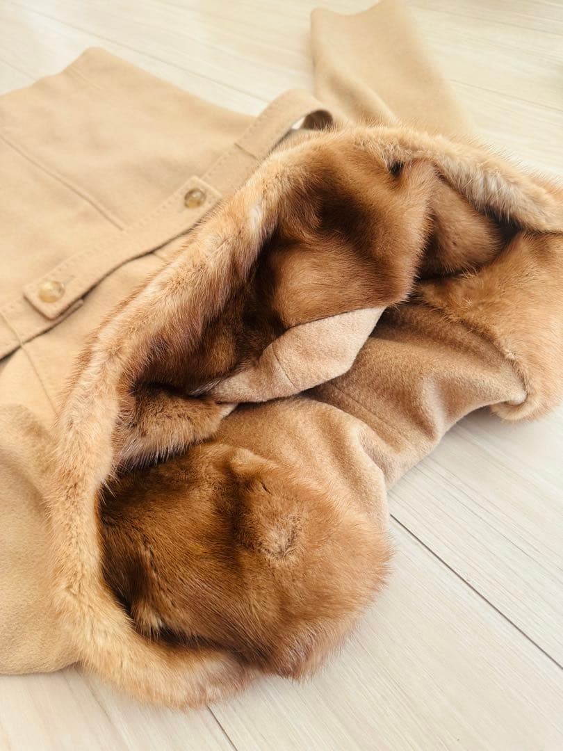 美品MaxMaraリアルトミンクファーフード付きコート☆キャメル100%ベージュ