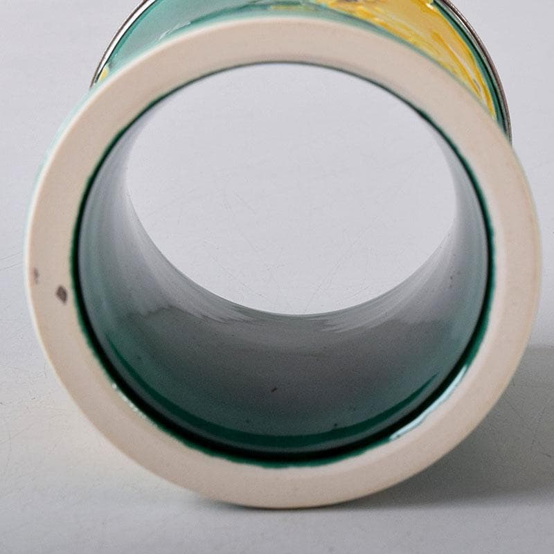 茶道具 谷口登志雄 菁嵐作 青交趾 鶴亀 蓋置 共布共箱 V