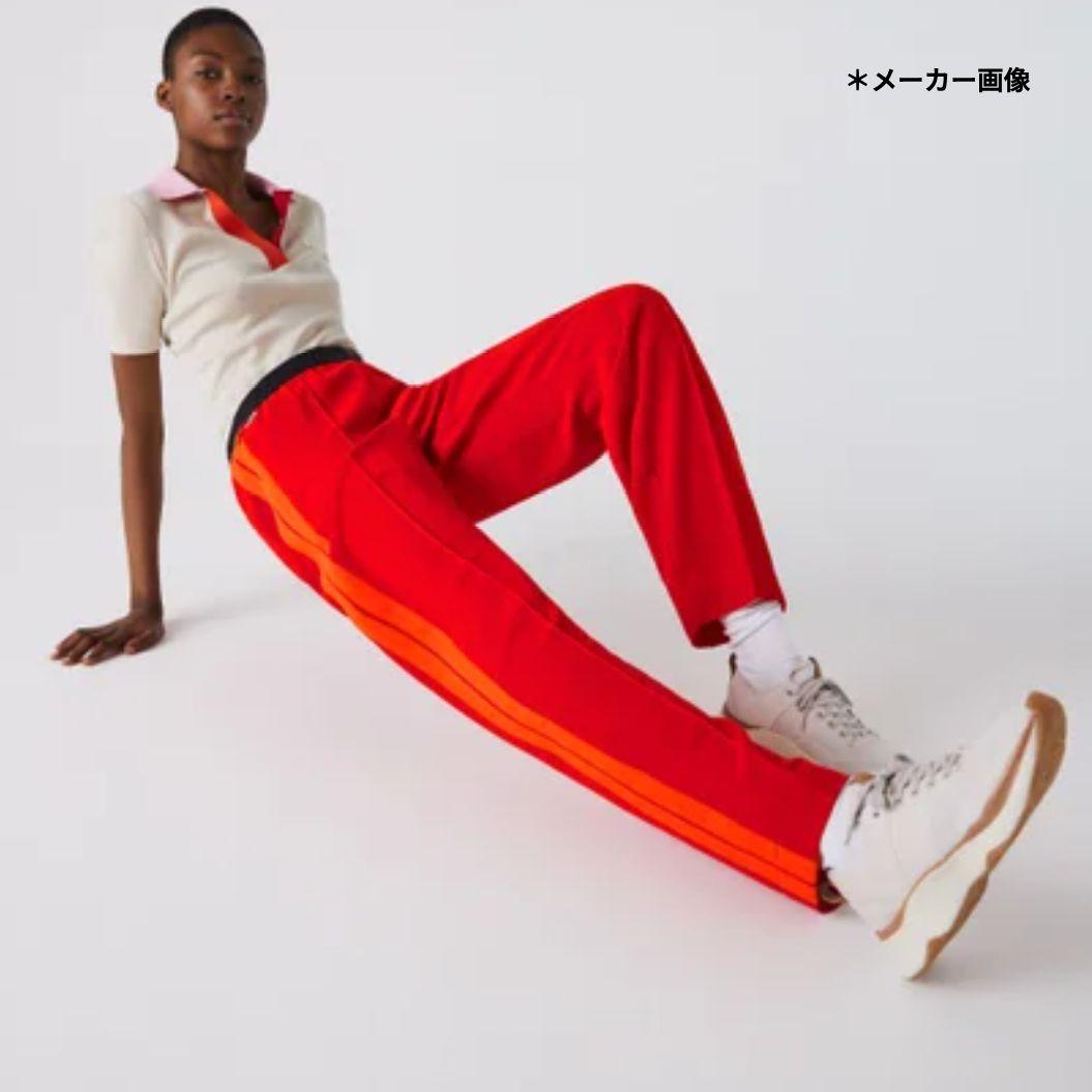 新品 LACOSTE レディースジャージ サイドライン ワイドトラックパンツ