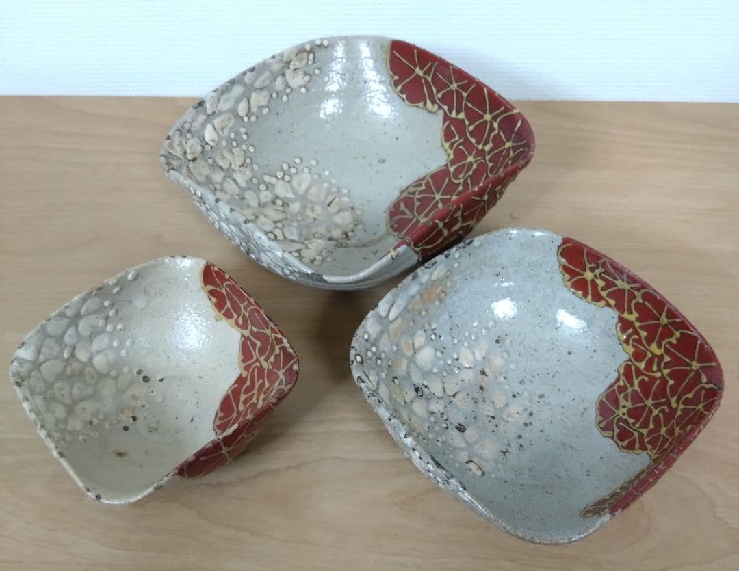 京焼 清水七兵衛作 三ツ組 向付け 清水七兵衛七角