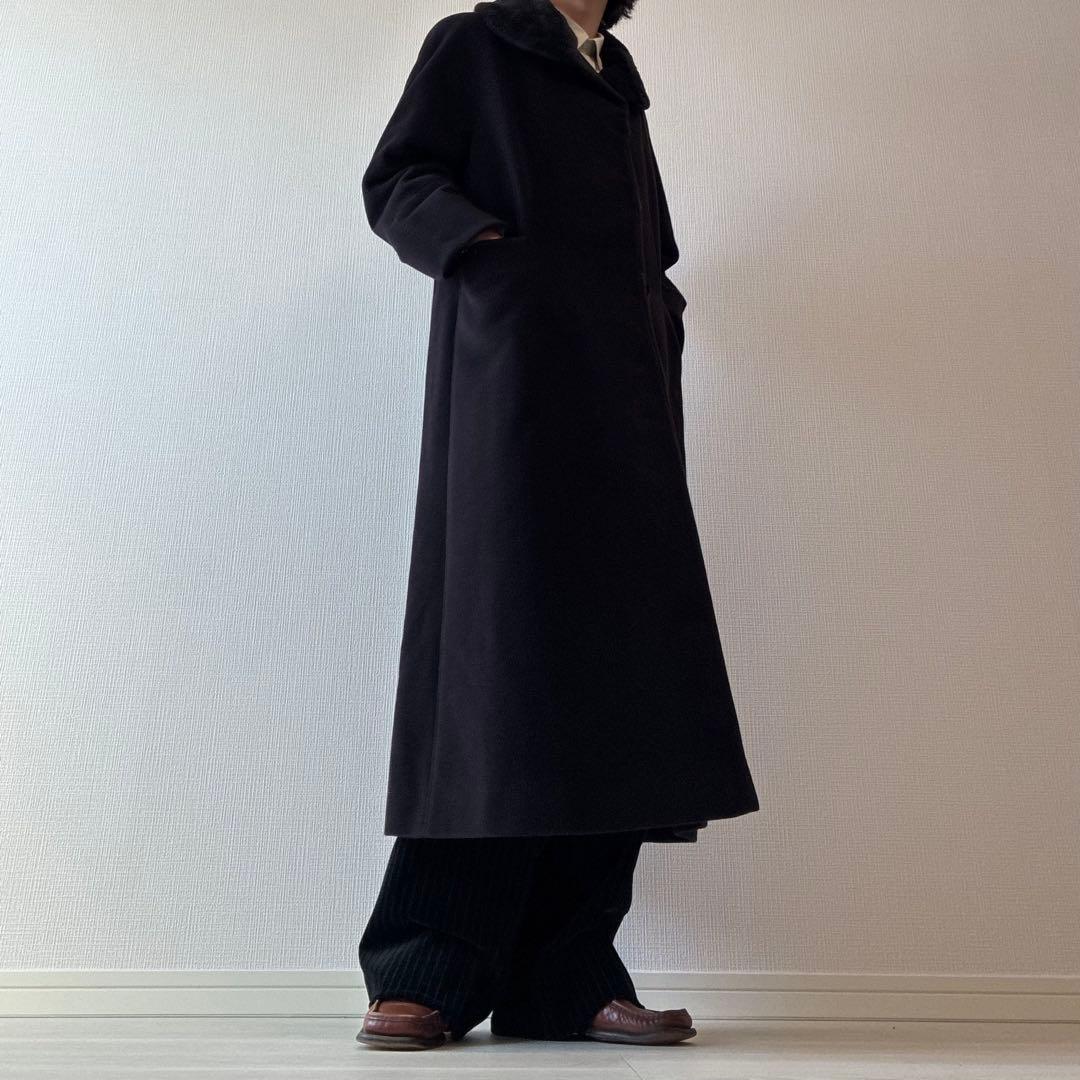 90's ヴィンテージ ステンカラーコート ロングコート ブラック ファー