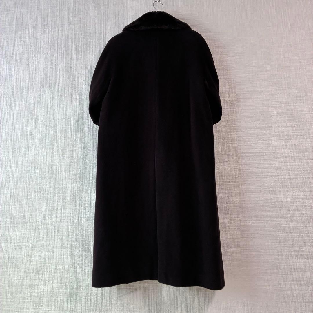 90's ヴィンテージ ステンカラーコート ロングコート ブラック ファー