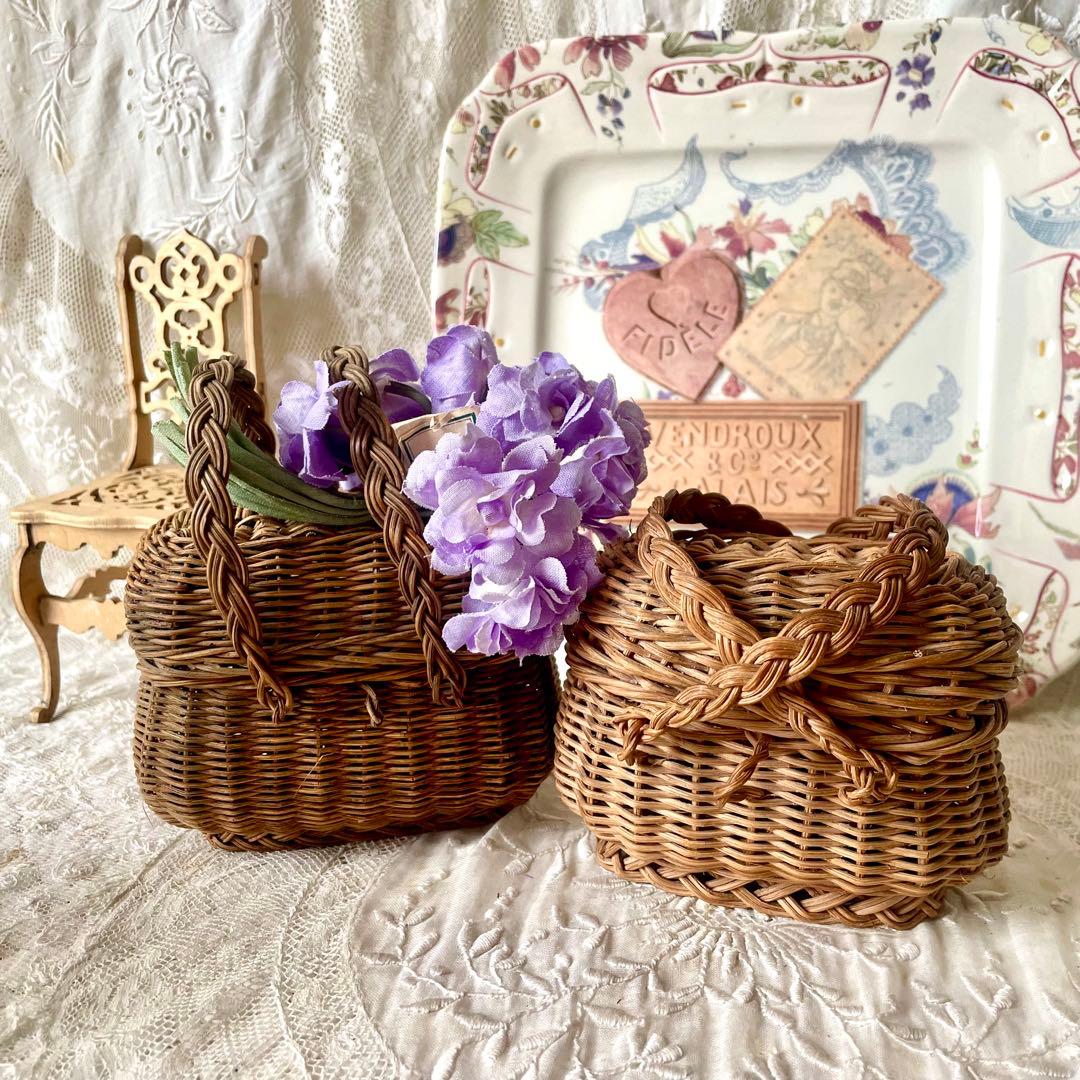 【訳あり】ドールパニエ　フランスアンティーク 人形用 ミニ プチ カゴ 籠 かご