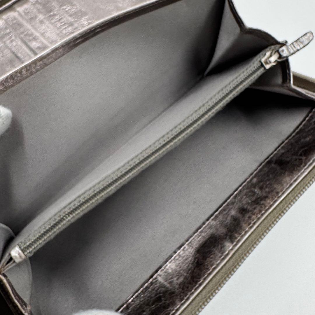 CHANEL シャネル リボン シルバー レザー ラウンド 長財布 大容量