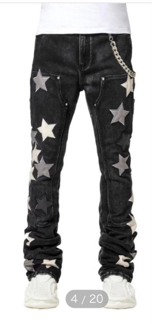 GUAPI スターパッチ ブラック デニムパンツ 新品未使用34 - メルカリ