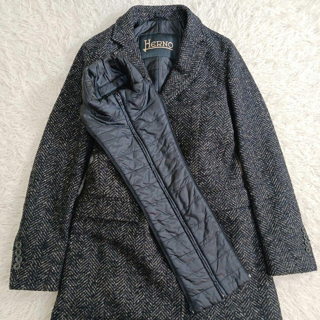 ✨極美品✨HERNOヘルノ　サイズ42 ツイードチェスター　レイヤード　ネイビー