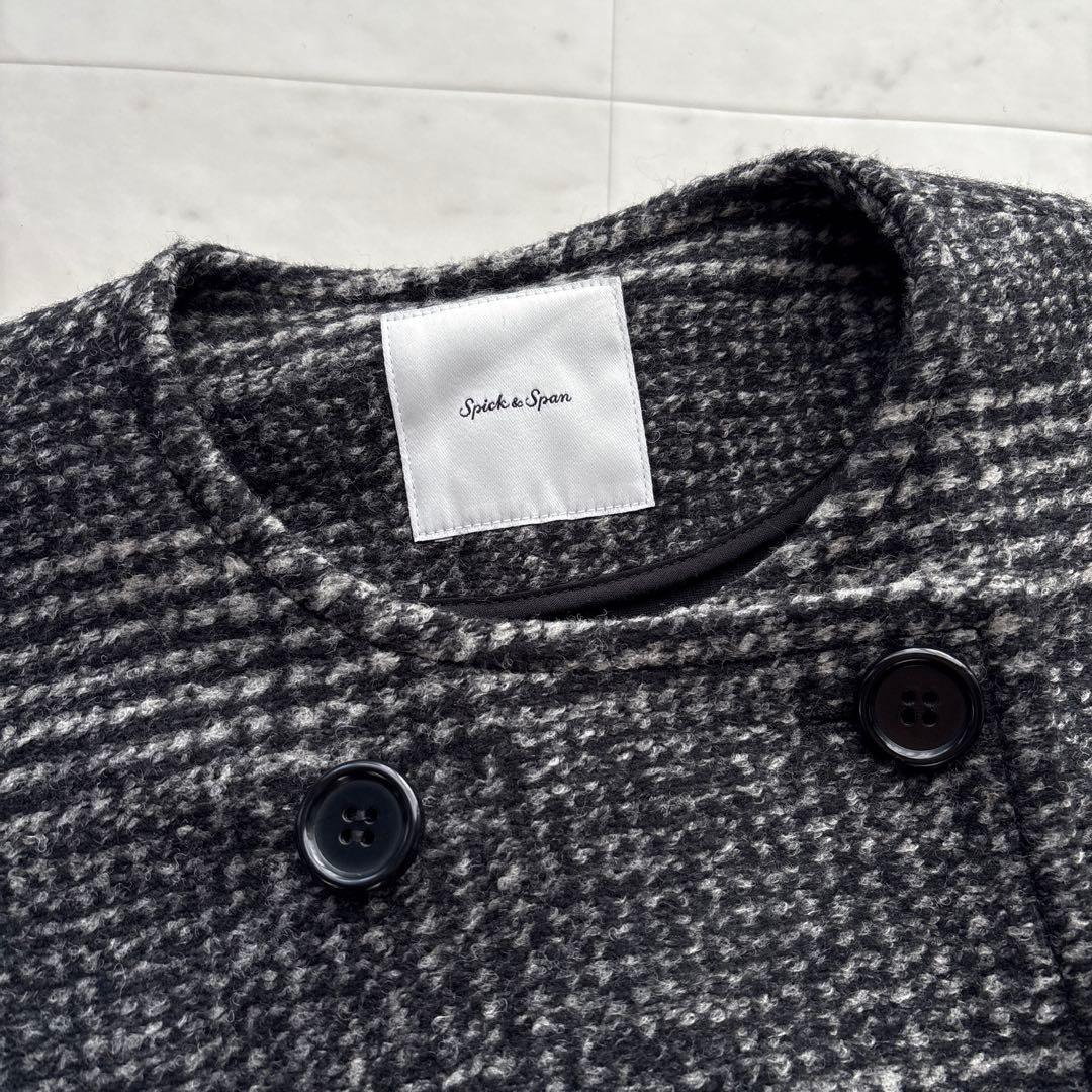 スピックアンドスパン Wスライバーノーカラーチェックポンチョコート