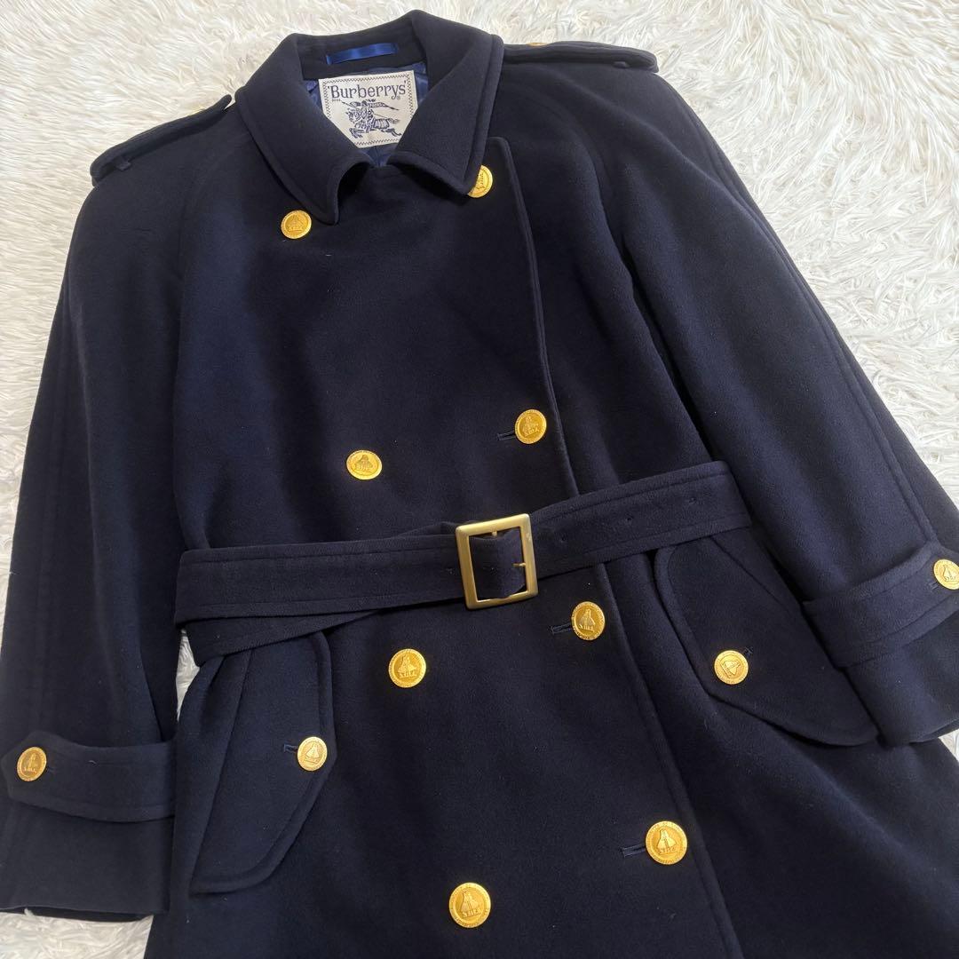 BURBERRYS ロングコート カシミヤ混 ベルト付 金ボタン ダブル 9