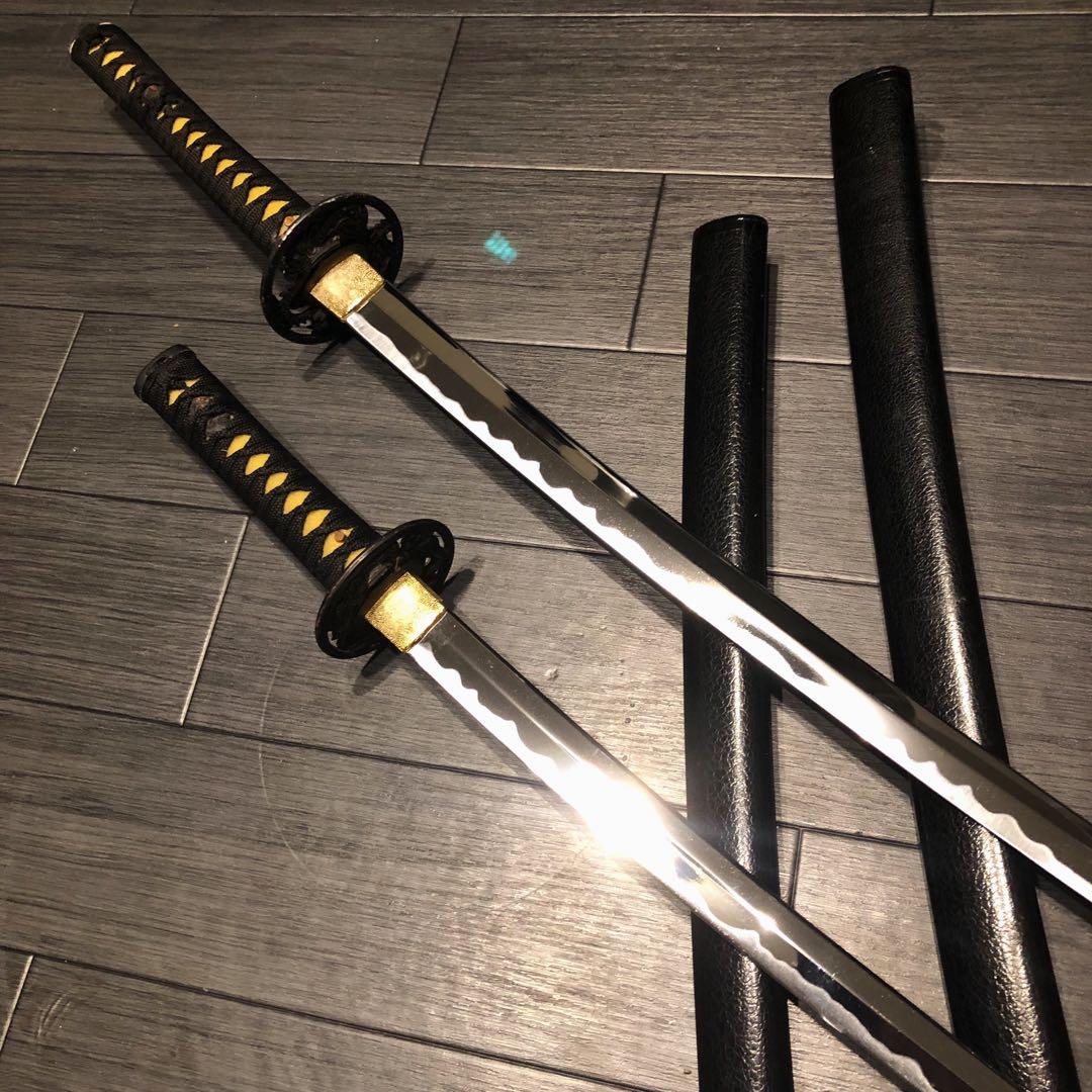 高級模造刀　居合刀　 2本セット　美術刀剣　太刀　脇差　大小セット　黒拵え