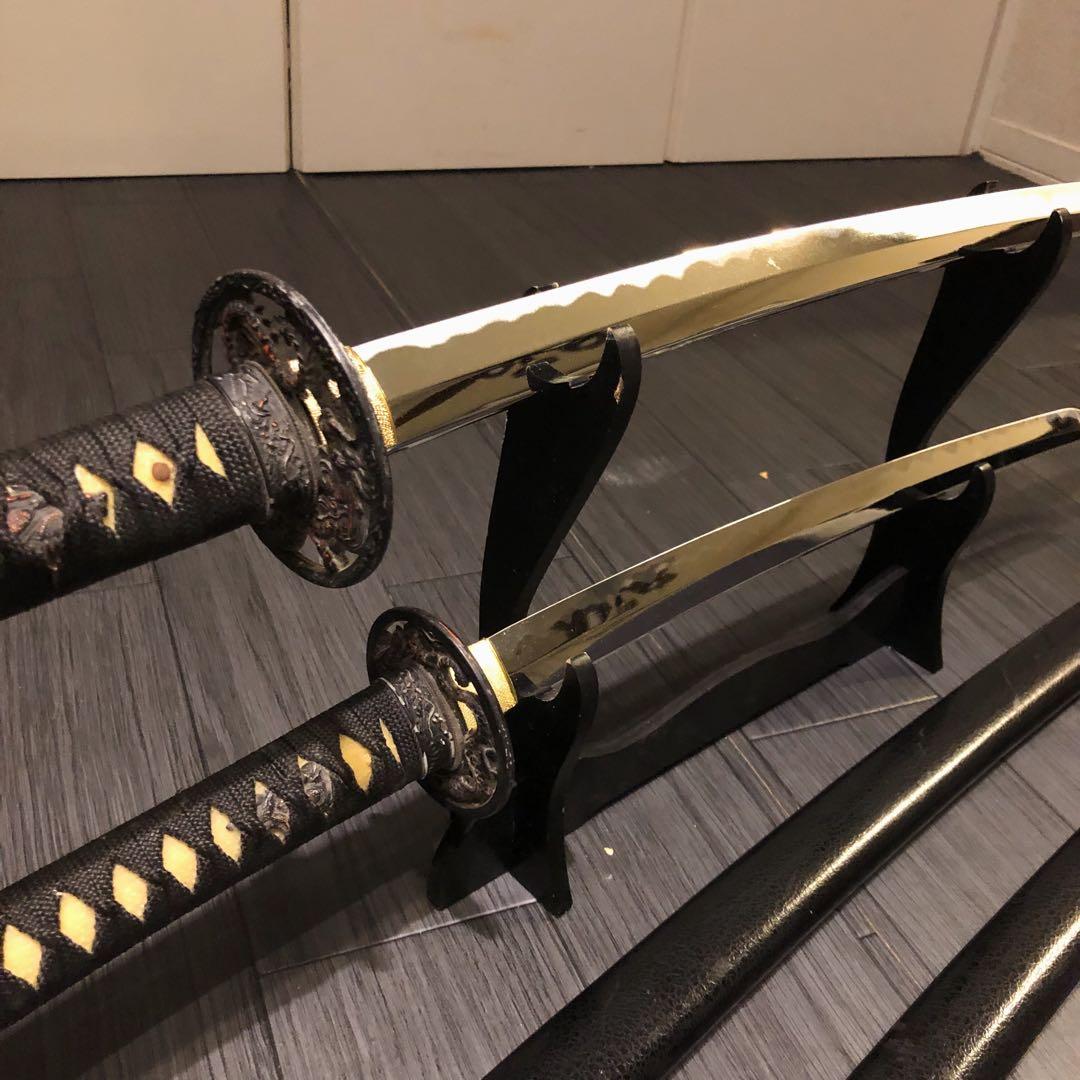 高級模造刀　居合刀　 2本セット　美術刀剣　太刀　脇差　大小セット　黒拵え
