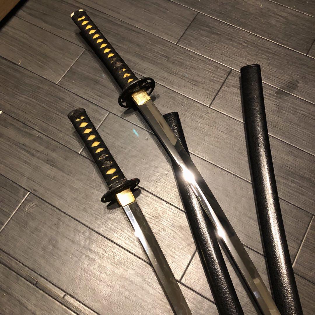 高級模造刀　居合刀　 2本セット　美術刀剣　太刀　脇差　大小セット　黒拵え