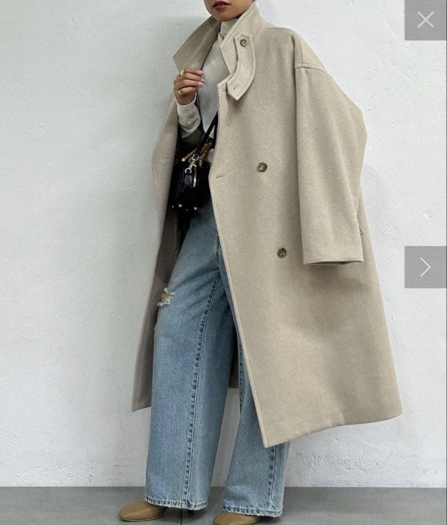 ラウンジドレス　スタンドカラーコート　ウール　ロングコート　ステンカラー