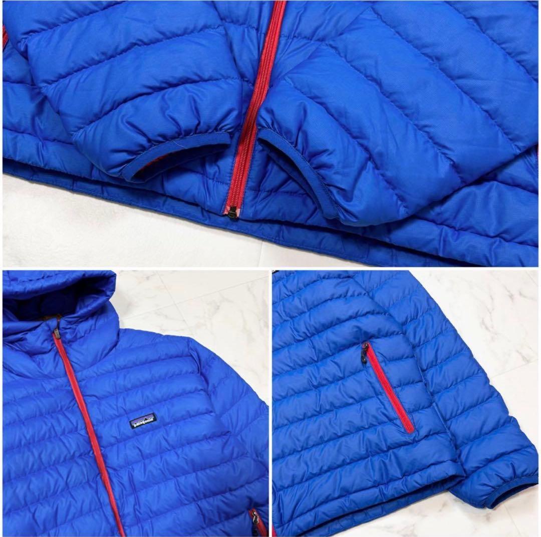 パタゴニア ダウンセーターフーディ ダウンジャケット ブルー レッド L
