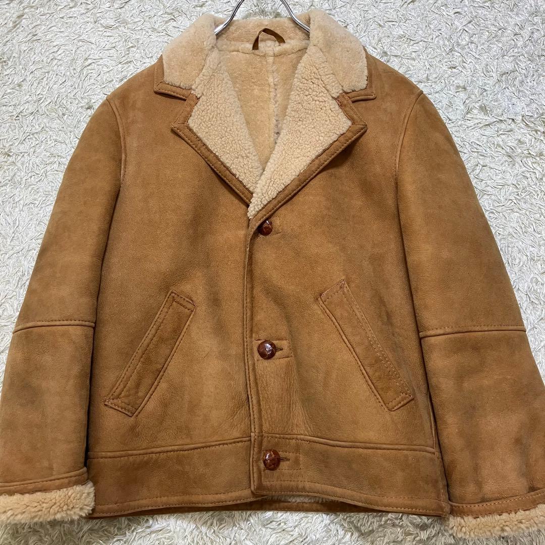 美品】ショット リアルムートン ランチコート くるみボタン ライト