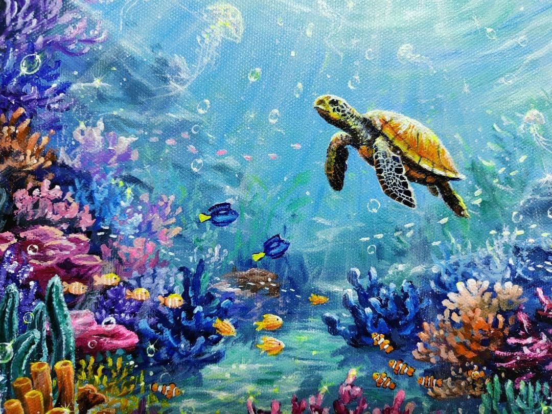 海中世界】アクリル画 F3 風景画 絵画