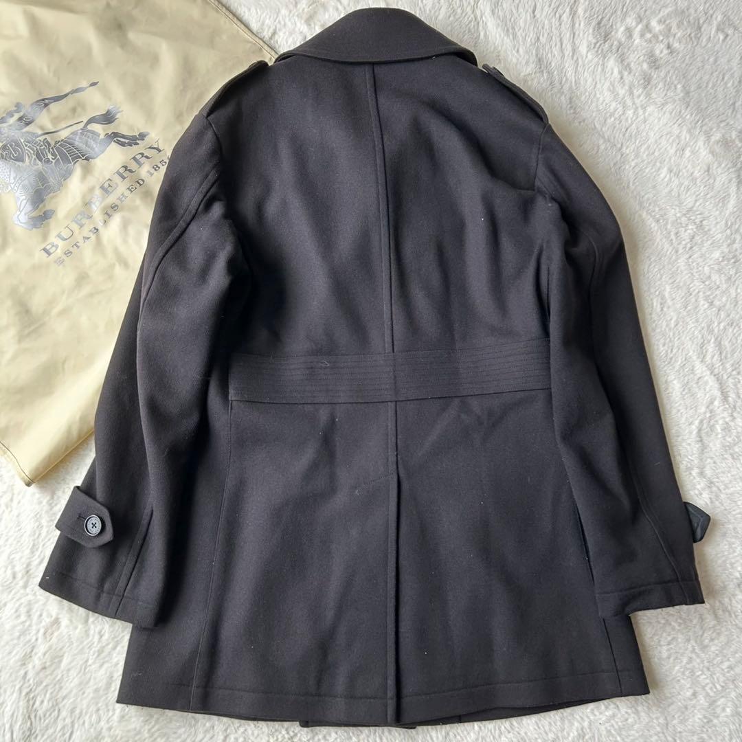 バーバリーブラックレーベル カシミヤ混 ウール ピーコート ノバチェック