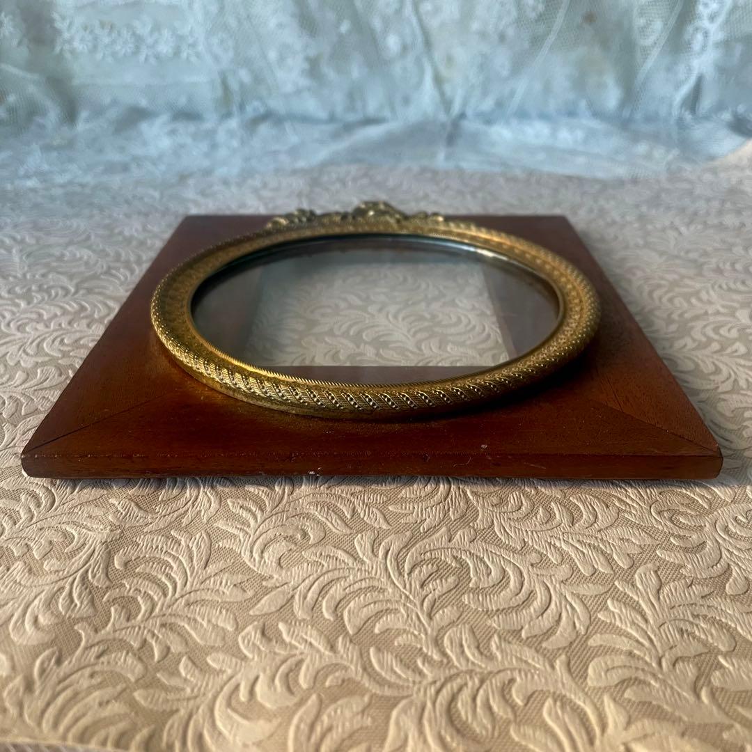 どんぐりレリーフダブルフレーム　ブロンズ&ウッド　ガラス入りフランスアンティーク